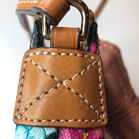 Dooney & Bourke Black Pink Blue Floral Hydrangea Crossbody Bag coated cotton - Picture 6 of 13